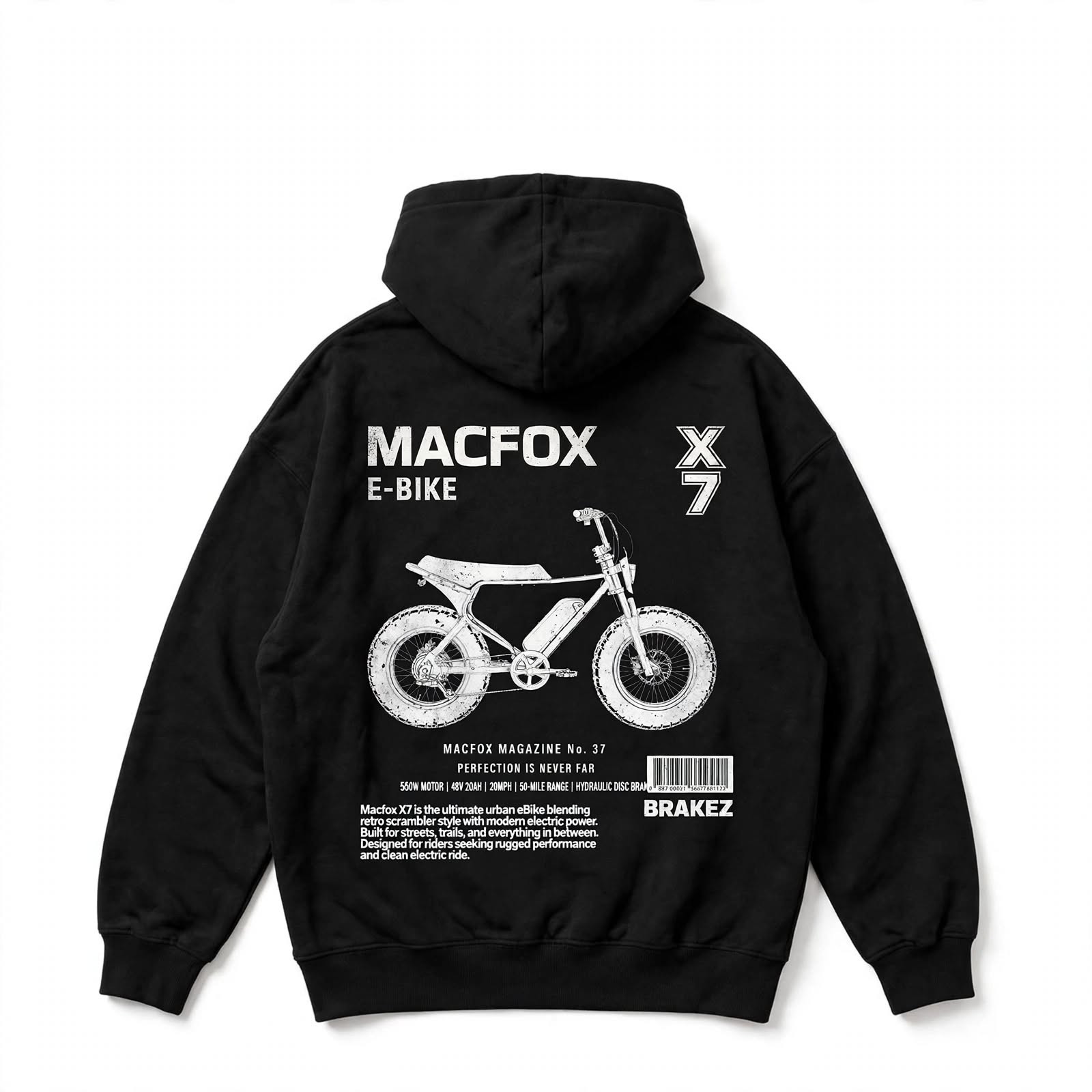 Macfox X7 e-bike Magazine Edition hoodie back print